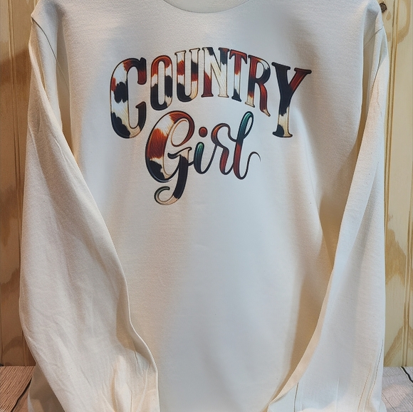 COUNTRY Girl Long Sleeve Shirt – Cow Print Graphic Tee, Western Boho Rural Style - Picture 8 of 11